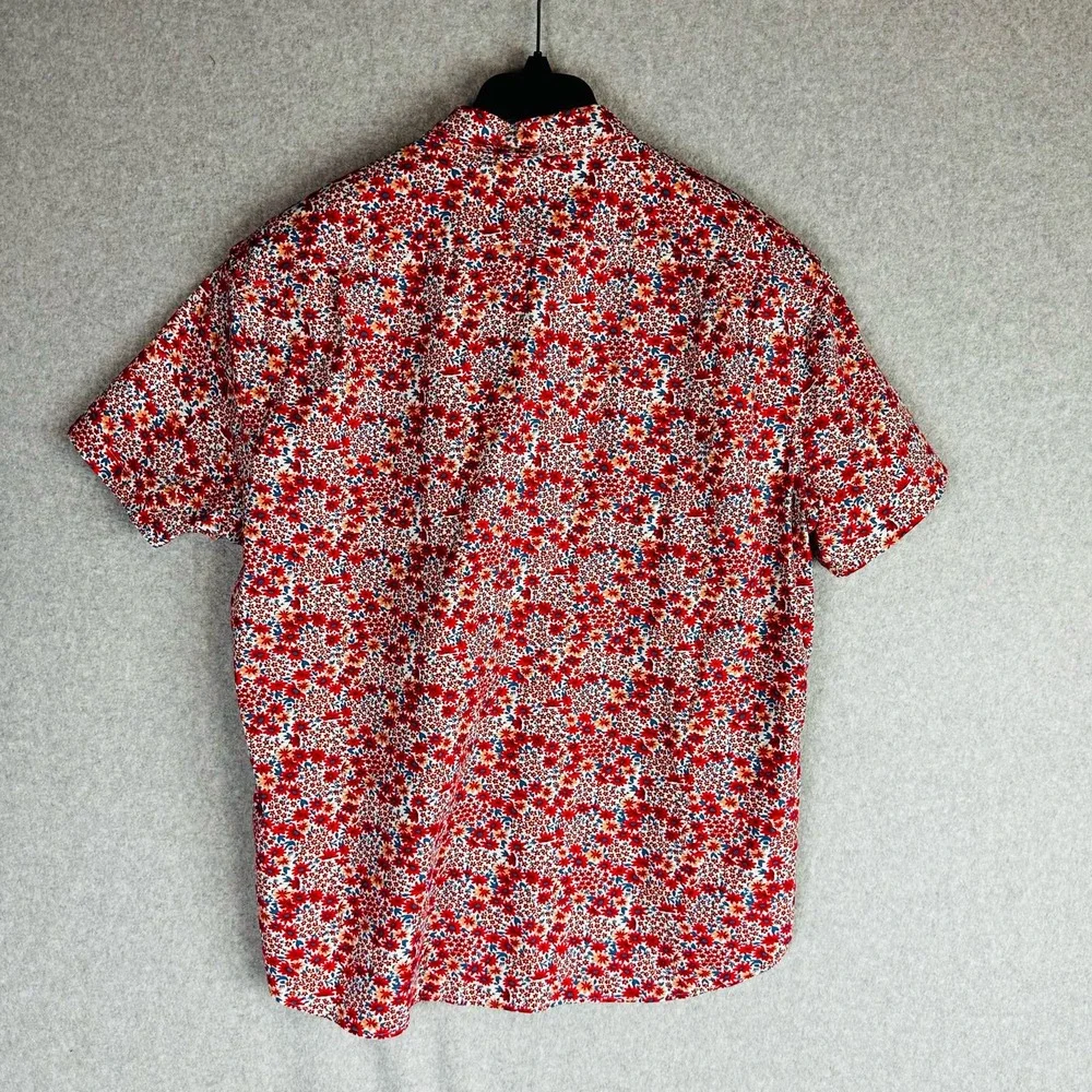 J. Crew Mens XL Mercantile Flex Shirt Slim Flex Floral Button Front White Red‎